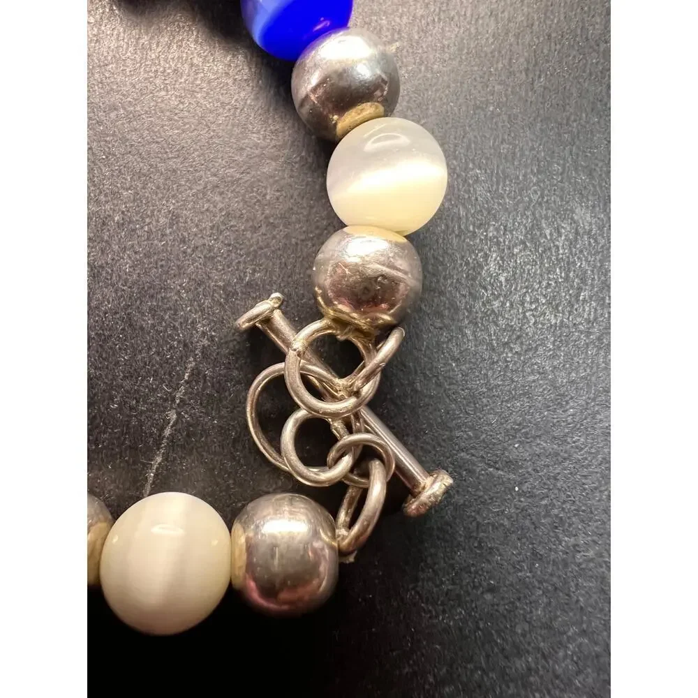 Vintage sterling silver and cats eye glass toggle bracelet